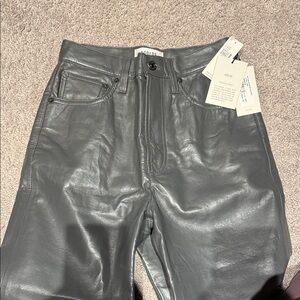 Agolde @ Anthropology Leather, high waisted pants in Charcoal size 25